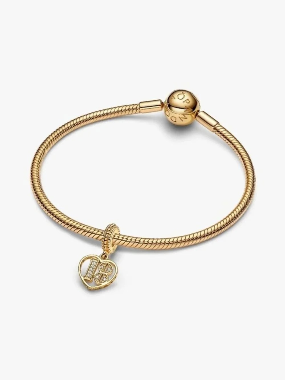 Pandora Gold Heart Dangle Snake Chain Bracelet